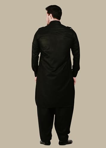 K-ROYALS Afghani Style Men'S Solid Pathani Suit/Luxury Fabric Kurta Pyjama Set (Black, XXX-Large)