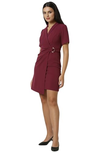 Women Maroon Solid Party Dress