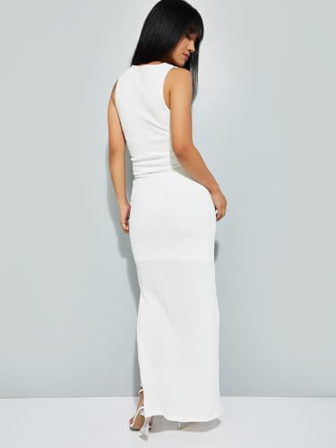 Max Women's Polyester Blend A-Line Below The Knee Dress (W25DRS07_Ivory