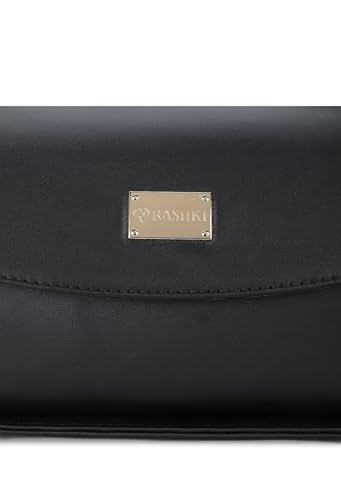 RASHKI HAZE- Womens Crossbody Vegan Leather Handbag | Spacious | Unique Shape | Party Purse | Magnetic Button Closure (Black)