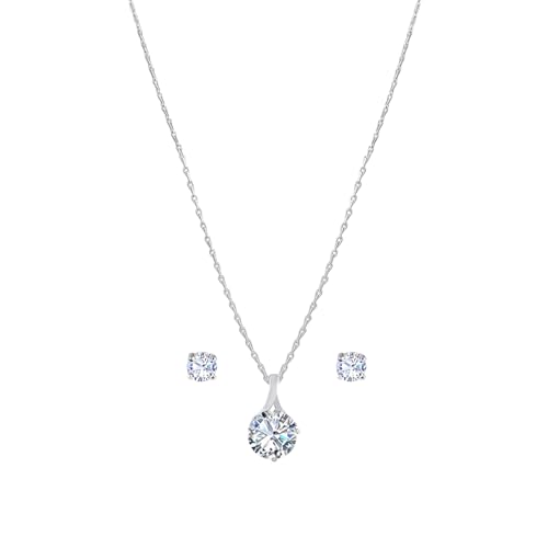 JFL - Jewellery for Less Fashion Silver Plated Solitaire Modern Cz American Diamond Pendant Set for Women.