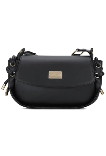 RASHKI HAZE- Womens Crossbody Vegan Leather Handbag | Spacious | Unique Shape | Party Purse | Magnetic Button Closure (Black)