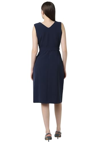 Van Heusen Women Navy Solid Knee Length Formal Dress