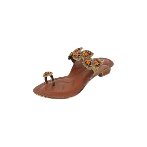 Mochi Women's Antique Gold Open Ethnic - Pathani with Flat sole UK/6 EU/39(32-781)