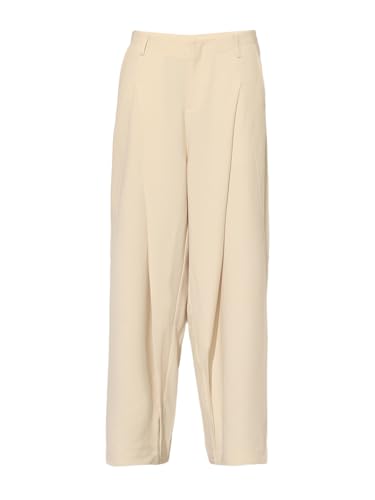 ONLY Women's Solid Regular Fit High-Rise Beige Pants