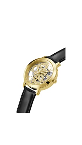 Guess Womens 36 mm Quattro Clear Gold Dial Genuine Leather Analog Watch - GW0383L1