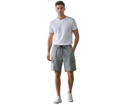 Imsa Moda Men’s Polycotton Relaxed Fit Shorts | Half Pant with Drawstring & 4 Pockets | Lightweight Casual Shorts for Men Grey