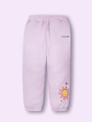 Cherry Crumble Lilac Solid Polyester Hooded Applique with Embroidery Girls Winter Sweatshirt Set