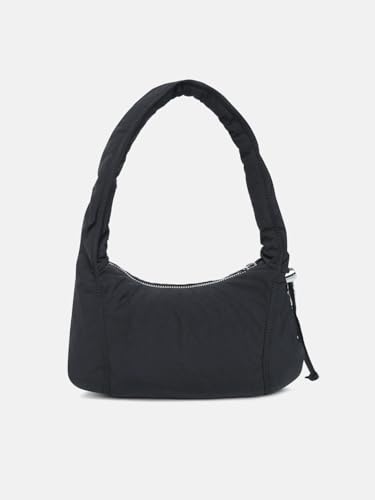 Solid Black Nylon Shoulder Bag