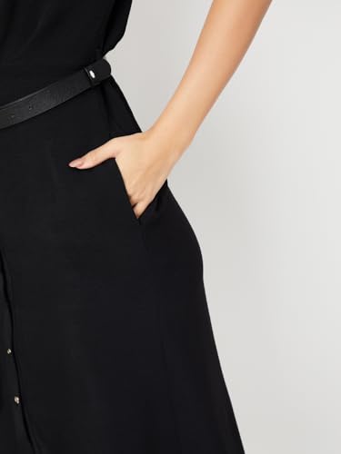 Max Women's Cotton Blend A-Line Midi Dress (SR3601_Black
