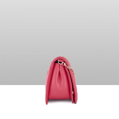 Caprese Winter Medium Sling Bag for Women with Adjustable & Detachable Strap | Multi‑Compartment Shoulder Bag with Zipper & Magnetic Button Closure Letter Chain Charm (Fuchsia)