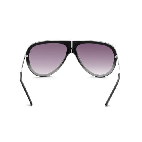 FILA sunglasses| 100% UV protected | Gradient | Full Rim | Pilot | Men | Large | Shiny Gun-Black-Crystal Grey Acetate Frame | Smoke Gradient Lens