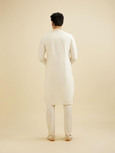 Manyavar Men's Viscose Blend Embellished Kurta Set (Cream,S)