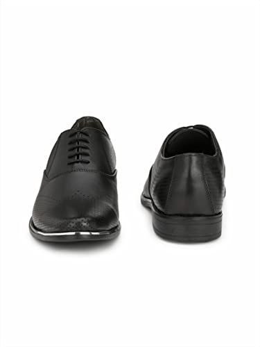HITZ Men's Black Leather Lace-Up Semi-Formal Shoes - UK 10