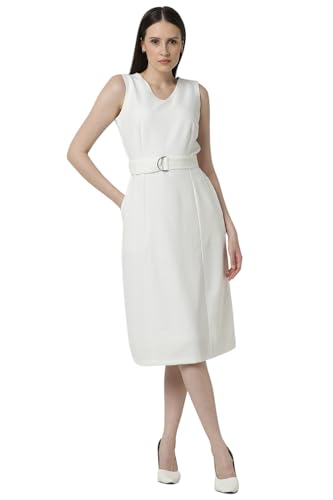 Van Heusen Women's Polyester Blend Modern Below The Knee Dress (VWDRCRGPX11886_White