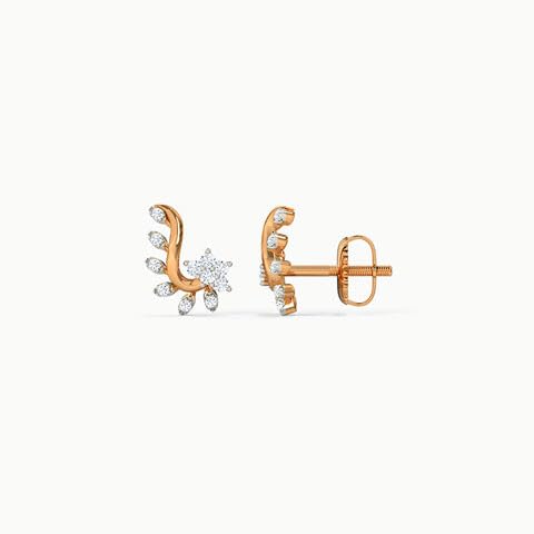 CaratLane 14 KT Rose Gold Floral Leaf Diamond Stud Earrings For Women