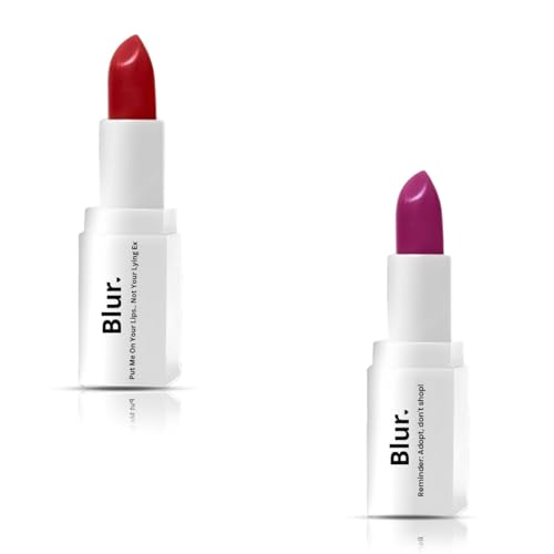 Blur India 3 in 1 Bullets For Lips + Eyes + Cheeks | Pack of 2 – Put Me On Your Lips...Not Your Lying Ex (Red) & Reminder: Adopt, Don’t Shop! (Plum)