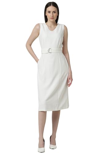 Van Heusen Women's Polyester Blend Modern Below The Knee Dress (VWDRCRGPX11886_White