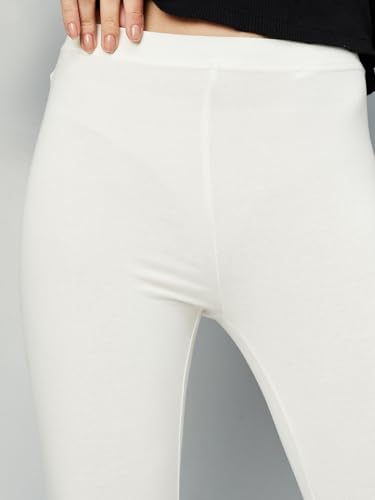 Max Women Solid Calf Length Leggings, Off White, XL