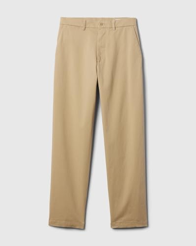 GAP Men Regular Fit Flat-Front Trousers, Khaki, 36/32