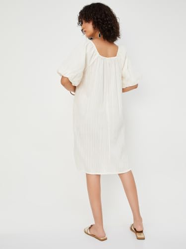 Max Women's Cotton A-Line Midi Casual Dress (EE54005_Off White