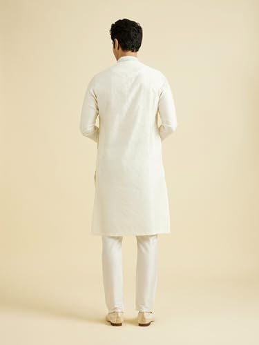 Manyavar Men's Viscose Blend Self Design Kurta Pyjama Set (Warm White,L)