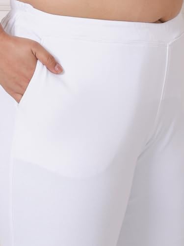 AMYDUS Plus Size High Waisted Pure Cotton Flare Pants for Women | Stretchable & Cloud Soft Fabric | Plus Size Pants for Women - L to 9XL White