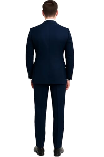 RISANI Men's 2 Piece Double Breasted Suit (Blue) (Numeric_42)