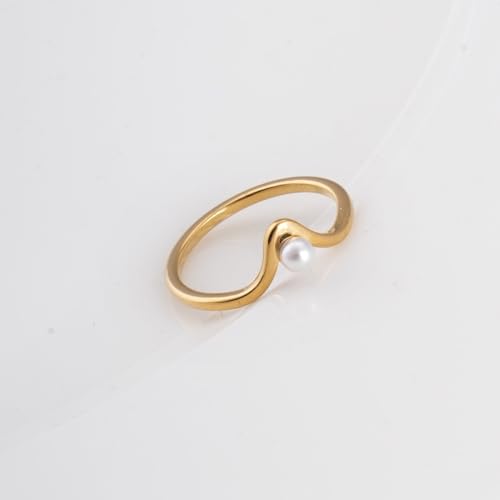 PALMONAS Delicate Vee Pearl Ring for Womens (Size- 6) - Waterproof & Anti-Tarnish, Gift for Girls & Women