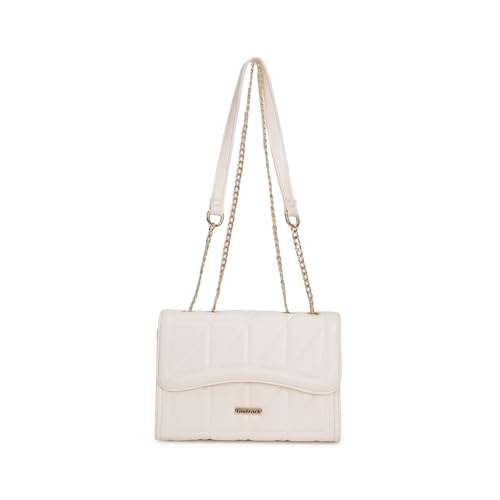 Fastrack Women’s White Sling Bag | Quilted Faux Leather | Adjustable Strap with Metal Detail & Flap Closure