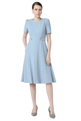 Van Heusen Women Blue Solid Knee Length Formal Dress