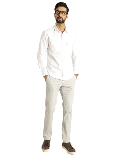Indian Terrain Men's White Cotton Regular Fit Long Sleeve Casual Shirt