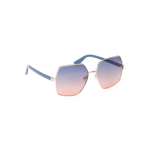 Guess sunglasses| 100% UV protected | Gradient | Full Rim | Square | Women | Large | Shiny Rose Gold Alloy Metal Frame | Blue Gradient Lens