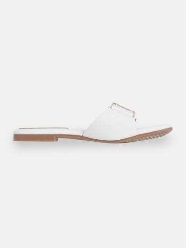 KENNETH COLE Women's Flat Slide Sandal | Synthetic | Square Toe, Rhinestone Buckle | White, EU38
