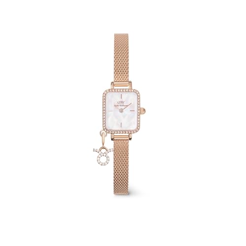 Daniel Wellington Quadro Analog Watch for Women with Mother of Pearl White Square Dial & Rose Gold Stainless Steel Bracelet Band Water Resistant Women's Wrist Watches - DW00100751K