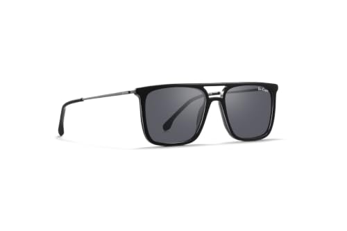 Lee Cooper Double-Bridge Square Sunglasses for Men with Dark Grey Polarized TAC Lenses, Black Acetate Full-Rim Frame, Double-Bridge Design and Metal Temples - LCM10038C1