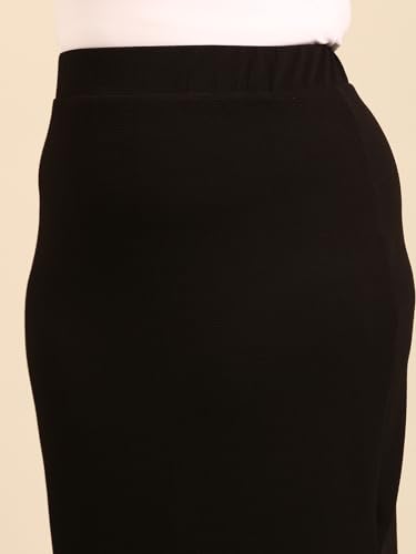 The Pink Moon Women's Maxi Plus Size Straight Black Side Slit Skirt - (SKT_Long_BLK_Black_4XL)