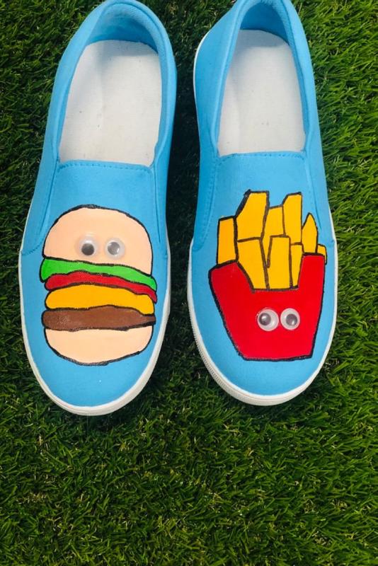 Burger Fries Junk Hand Printed Shoe - SaumyasStore