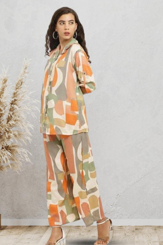 Abstract Cotton Co Ord Set(Comes With Belt)