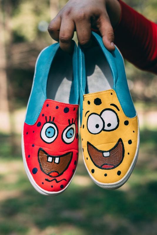 Colourful sponge Bob Hand Printed Shoe - SaumyasStore