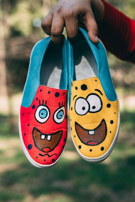 Colourful sponge Bob Hand Printed Shoe - SaumyasStore