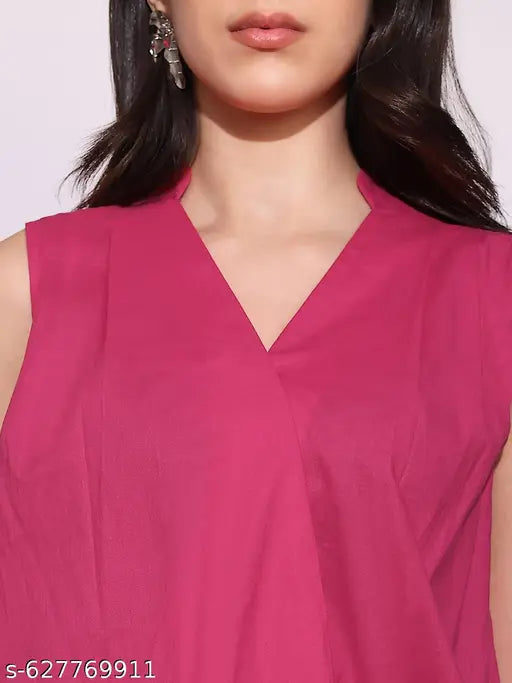 Globus Women Pink Sleeveless Wrap V-Neck Gathered & Pleated Casual Top