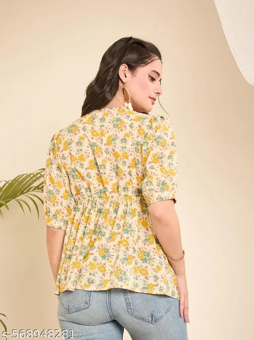 WineRed Cotton Floral Empire Waist Top