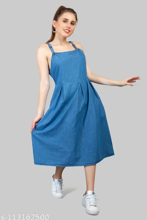 Cefalu-Women's-Sleeveless Dress-Blue/Midi dress/Stylish dress for women/ summer dress for women/Adjustable button dress/ Dress for women and girls