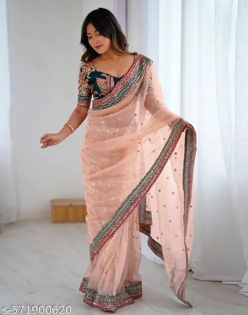 Net Pink & Peach Saree with Silk Blouse