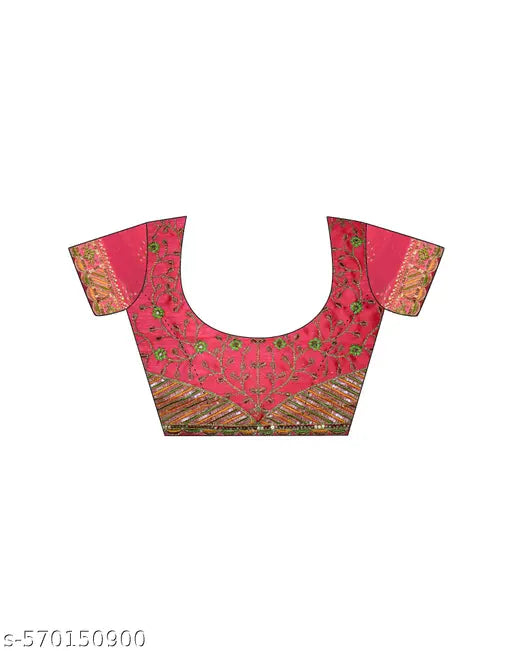 Georgette Pink & Orange Saree with Silk Blouse