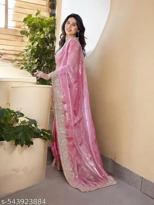 Women's Traditional Embroidered Organza Saree || Saree for Wedding || Jimmy-choo Saree