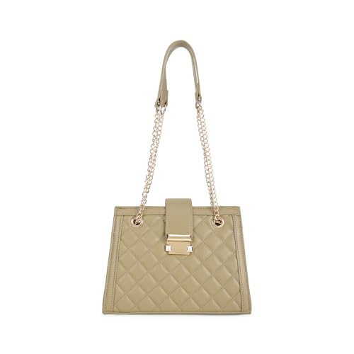 Fastrack Olive SnapLock Shoulder Bag | Quilted Faux-Leather Women’s Handbag | Shoulder Bag with Chain Strap & Dual Closure
