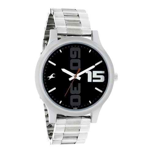 Fastrack Bold Quartz Analog Black Dial Silver Stainless Steel Strap Watch for Guys - NT38051SM04