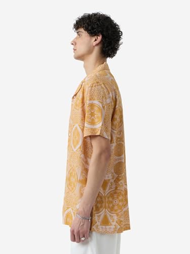 The Souled Store Minions: Kaleidoscope Men and Boys Short Sleeves Collared Neck Button Front Rayon Yellow All Over Printed Rayon Regular Fit Holiday Shirts